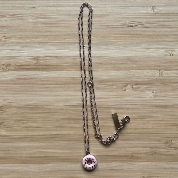 Sweet Donut Charm Necklace Silver Tone Fashion Jewelry Accessory Accessory - Picture 2 of 4